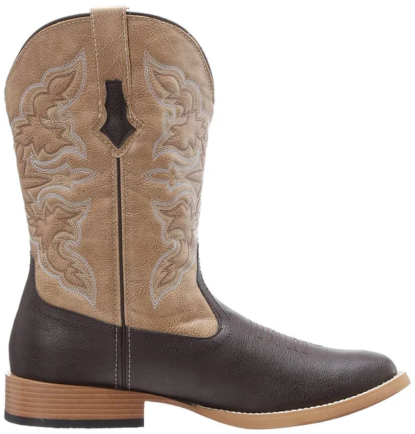 Roper Square Toe Faux Leather Western Boots - Mens - Brown