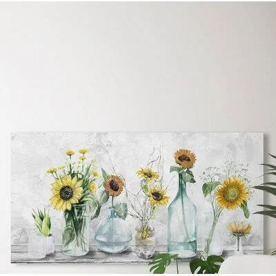 &Adorable Sunflowers& - Wrapped Canvas Painting Print on Canvas Gracie Oaks Size: 18x22 H x 36x22 W x 1.5x22 D