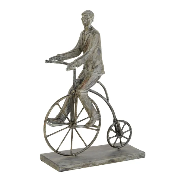 Zimlay Polystone Vintage Bicycle Rider with Distressed Grey Finish 73384
