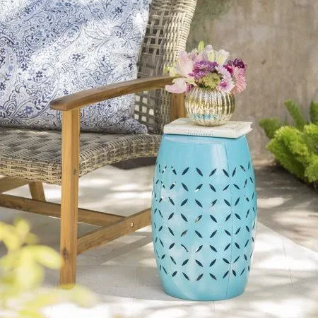 Cataleya Outdoor 12 inch Iron Side Table - Blue
