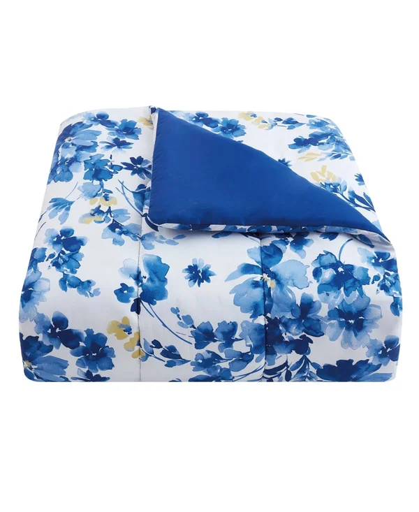 PEM America Blue Watercolor Floral Full 8pc Comforter Set - Blue