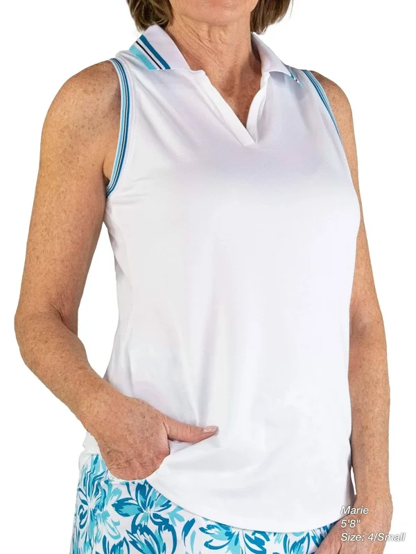 Jofit Women's Cutaway Rib Trim Polo Shirt in White Size X-Small