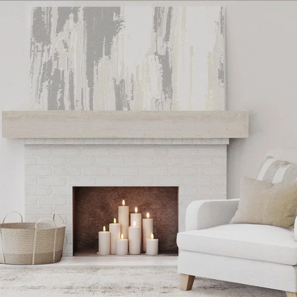 Ekena Millwork MANURS08X12X36WH 8x22H x 12x22D x 36x22W Rough Sawn Faux Wood Fireplace Mantel, White Washed