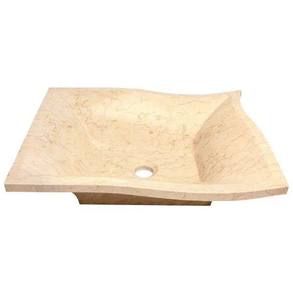 Mr Direct 859 Egyptian Yellow Marble Vessel Sink Ensemble with Brushed Nickel Finish Waterfall Faucet, Pop-Up Drain, and Sink Ri