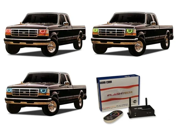 Flashtech LED RGB Multi Color Halo Ring Headlight Kit for Ford F-250 Super Duty 99-04 with v.3 Fusion Color Change RF Remote, Ot
