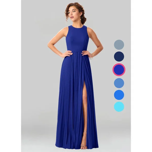 Azazie A-Line/Princess Scoop Floor-Length Chiffon Bridesmaid Dresses - Royal Blue