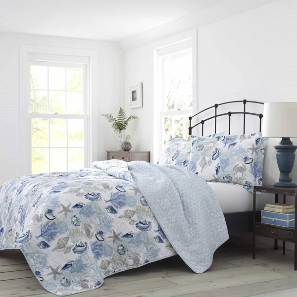 Laura Ashley Surf Spray Quilt Set - Coral, Twin