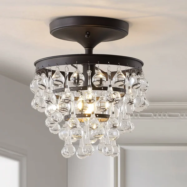 Jonathan Y Toronto 10 in. Oil Rubbed Bronze Metal/Crystal LED Flush Mount
