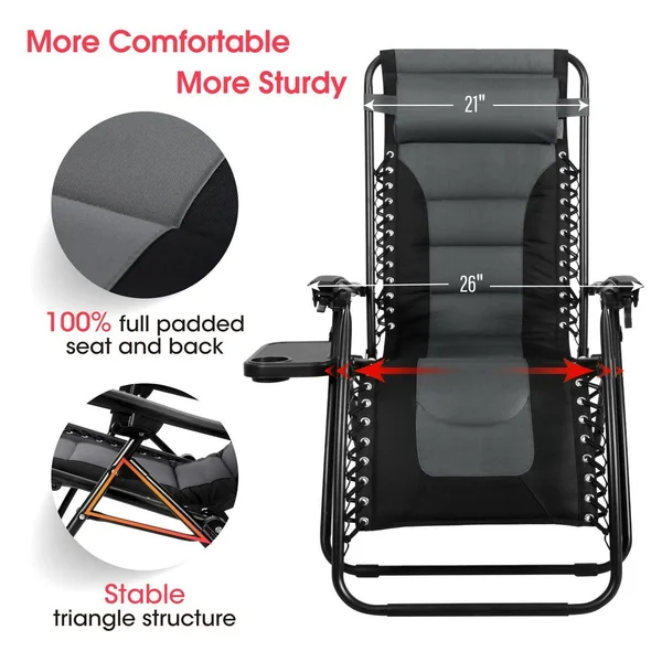 Captiva Designs Set of 2 Padded Zero Gravity Chair - Grey - Gray