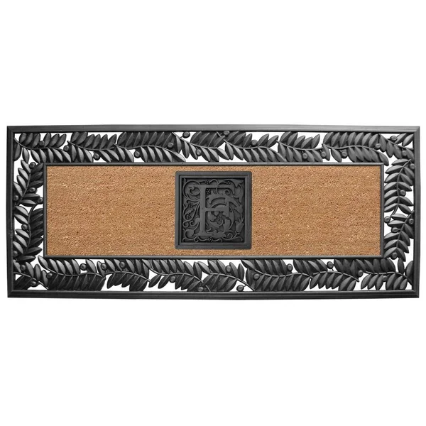 Nedia Home SOF2457 24 x 57 in. Olive Border Sentinel Door Mat Monogrammed F - Natural Brown & Black
