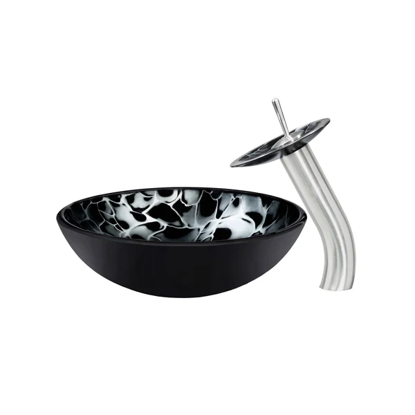 Novatto Tartaruga Glass Vessel Bathroom Sink Set, Brushed Nickel