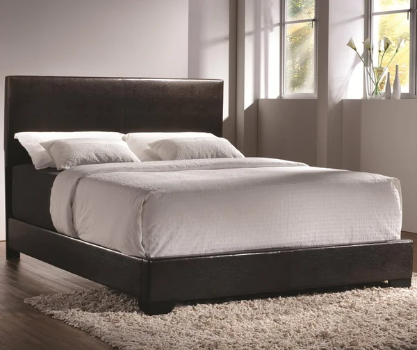 Monarch Leather-Look Bed, Dark Brown, Queen