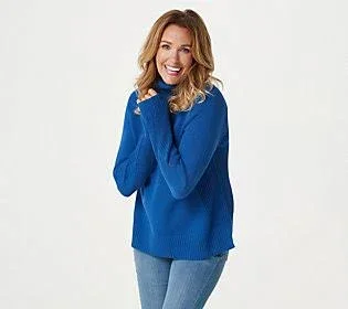 Isaac Mizrahi Live! Mixed Stitch Turtleneck Sweater - Size Large, Twilight Blue