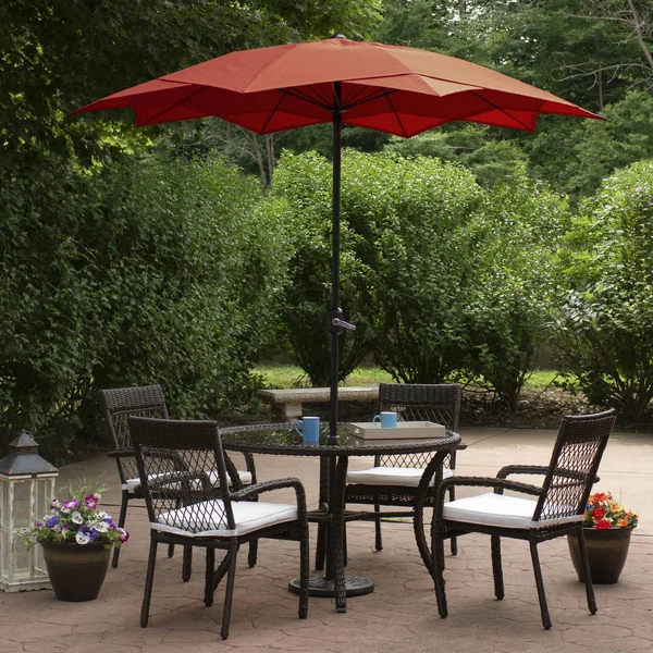 8.85ft Outdoor Patio Lotus Umbrella with Hand Crank - Terracotta