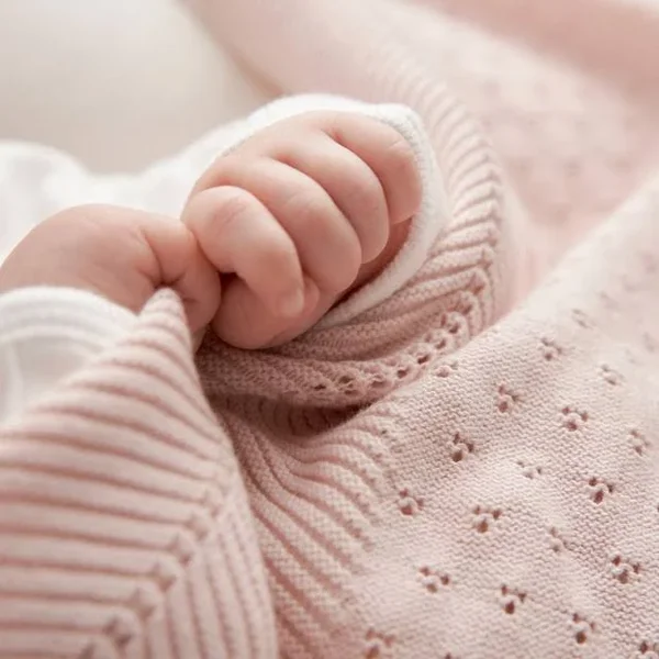 Elegant Baby Pointelle Cotton Knit Baby Blanket Warm Blush