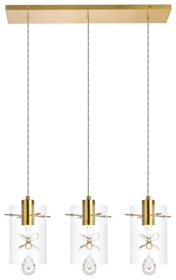 Elegant Lighting 5202D24G Hana 3 Lights Gold Pendant