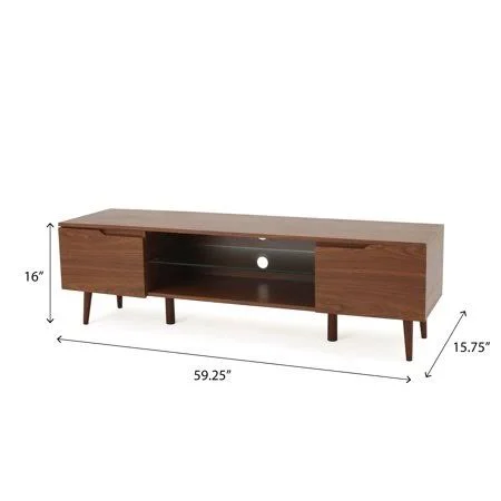Noble House Cresent Wood Mid Century Modern TV Entertainment Stand - Walnut