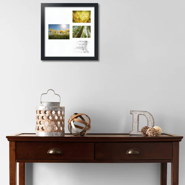 Collage Picture Frame, Satin Black Frame with 4 openings for 5x7 Photos with Super White Mat. D3926T71, ArtToFrames