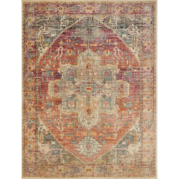 Alexander Home Genova Distressed Medallion Persian Area Rug - Berry/Sunrise 2&6x22 x 4&
