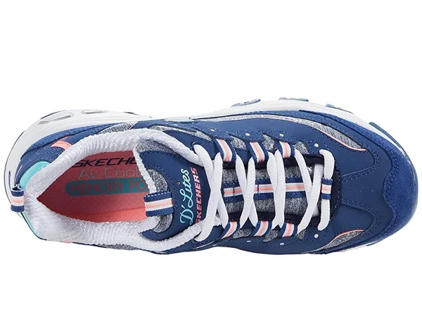 Skechers Women's D&Lites - Sparkling Rain Sneakers, Navy, Pink, 6.5