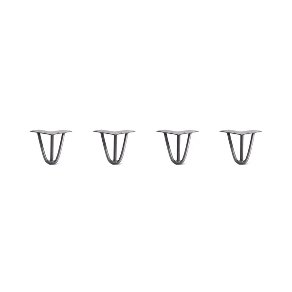 Hairpin Legs Set of 4, 3-Rod Design - Raw Steel, 8x22, Raw Steel, 3/8x22
