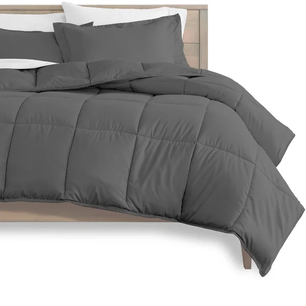 Bare Home Bed-in-a-Bag Down Alternative Comforter & Sheet Set - Comforter Set: Grey, Sheet Set: White - Twin XL