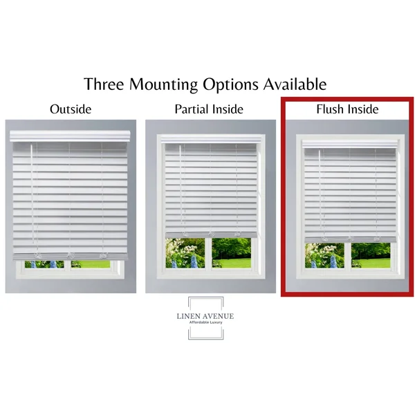 Linen Avenue Custom Cordless Faux Wood Blind White - 56 W x 60 H Flush Inside Mount