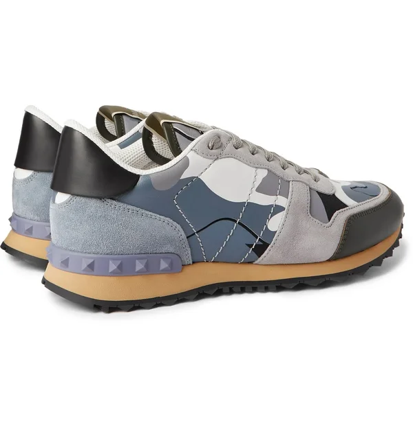 Valentino - Men - Valentino Garavani Rock Runner Suede - Leather and Canvas Sneakers Gray - Lambskin 50%, Cotton 30%, Polyester 2