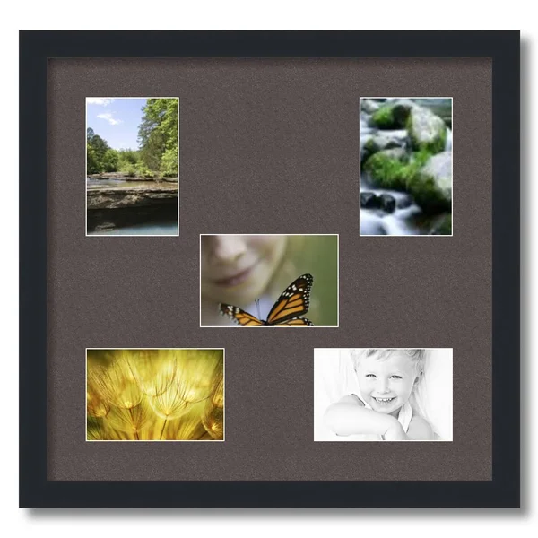 Collage Picture Frame - Satin Black Frame with 5 openings for 4x6 Photos with Brown Chestnut Mat. D3926EH308, ArtToFrames