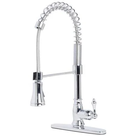 Builders Shoppe 1411CP Single Handle Spring Pull-Down Kitchen Faucet Chrome Finish, Silver