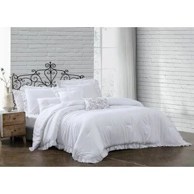 Alleman Enzyme Washed Reversible Comforter Set August Grove Size: Twin Comforter + 1 Sham + 3 Throw Pillows - Color: White