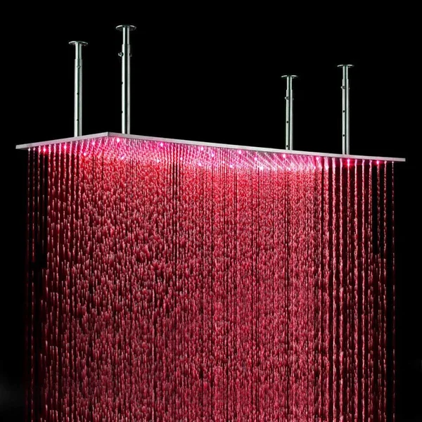 12x22x24x22 Rainfall LED Shower Set Double-Function Valve - Brass Handheld Shower Brushed Stainless Steel, 12 x 24 x 0.4 inches