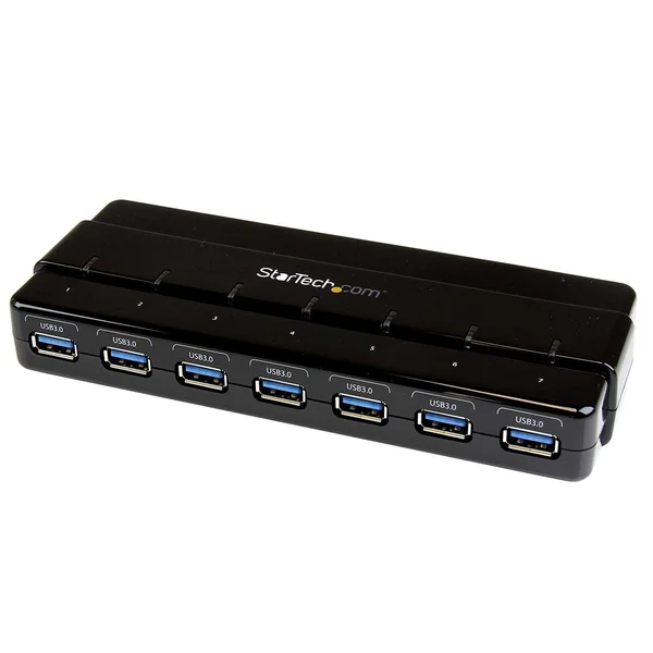 StarTech.com Compact USB 3.0 with Built-in Cable Aluminum USB Silver USB3 with 20W Power Adapter Peripheral Sharing Switch - 7 S