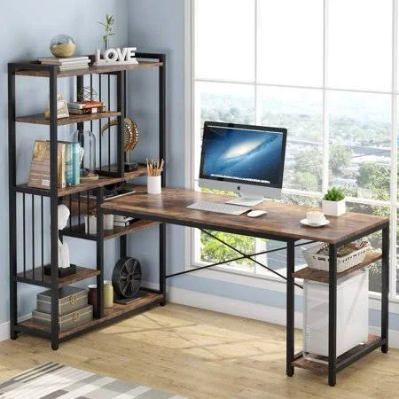 Tribesigns 67 Inches Large Computer Desk with Storage Shelves, Office Desk Writing Table Workstation with Hutch Bookshelf, L Sha