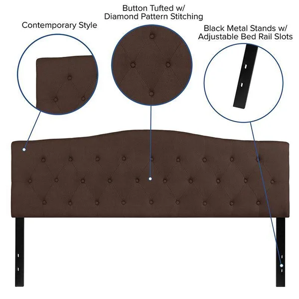 Alamont Arched Button Tufted Upholstered King Size Headboard in Dark Brown Fabric