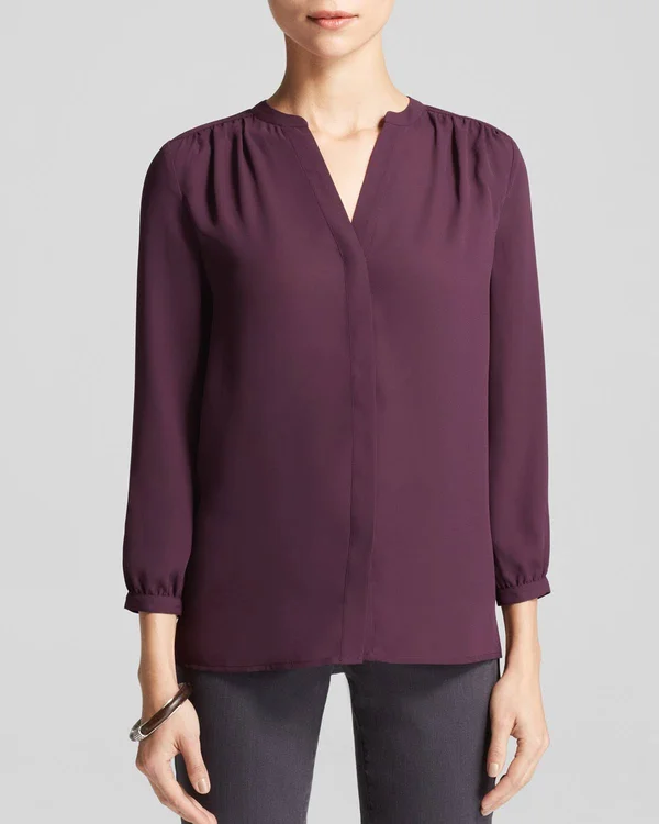 Nydj Westport Bouquet Print Split Round Neck 34 Sleeve Pintuck Blouse - M