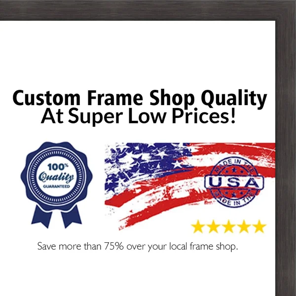 CustomPictureFrames 24x34 - 24 x 34 Charcoal Flat Solid Wood Frame with UV Framer&s Acrylic & Foam Board Backing - Great for