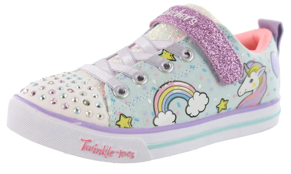 Skechers Girls& Twinkle Toes Shuffles Sparkle Lite Sneaker, Size: 1, Light Blue/Multi