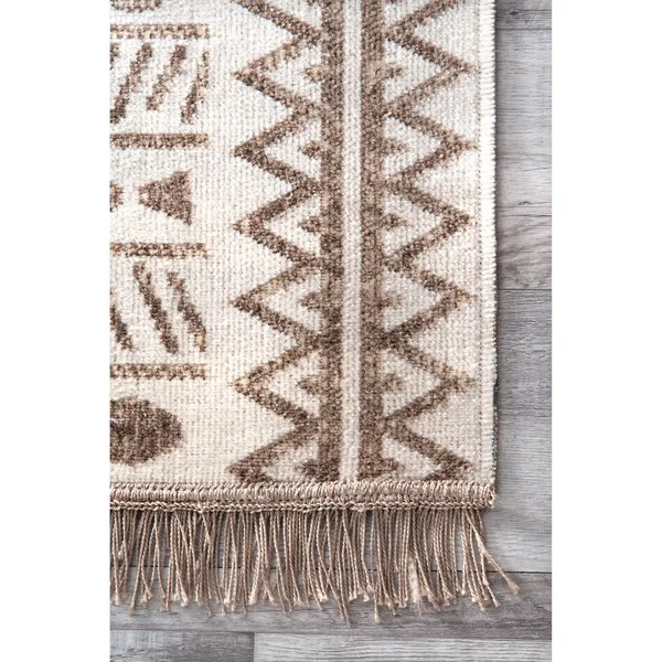 nuLOOM Rugs Outdoor Tribal Cora Beige 6& 7x22 x 9& Area Rug