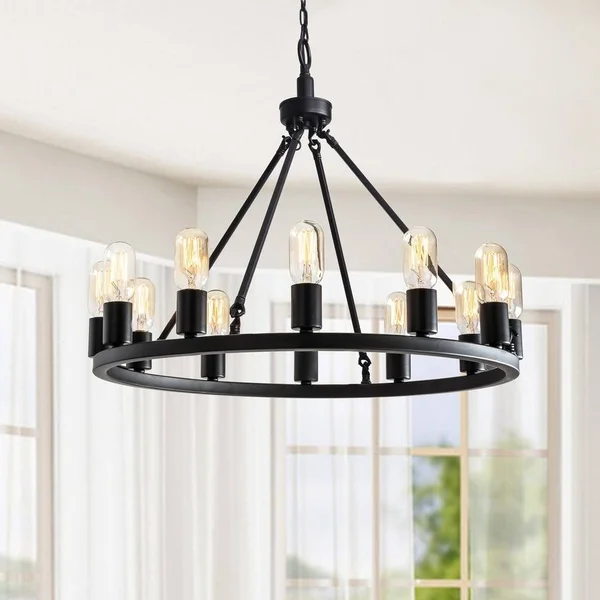 Viviana Black 12-Light Metal Round Chandelier, The Lighting Store
