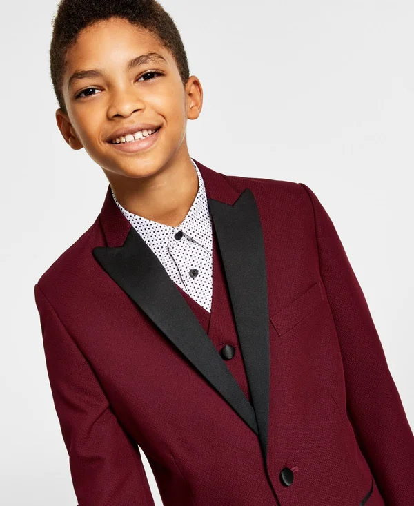 Calvin Klein Big Boys Mini Dot Jacquard Jacket - Burgundy - Size 8