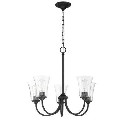 Pembe 5 - Light Candle Style Traditional Chandelier Red Barrel Studio Finish: Flat Black, Shade Color: Clear Seeded