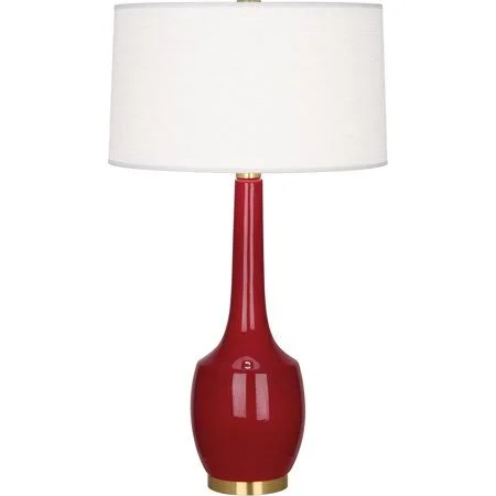 Oxblood with Antique Brass Tone Finish Table Lamps 8 inch Wide Oyster Linen Shade Ceramic Material E26 A Bulb 1 Light Fixture - S