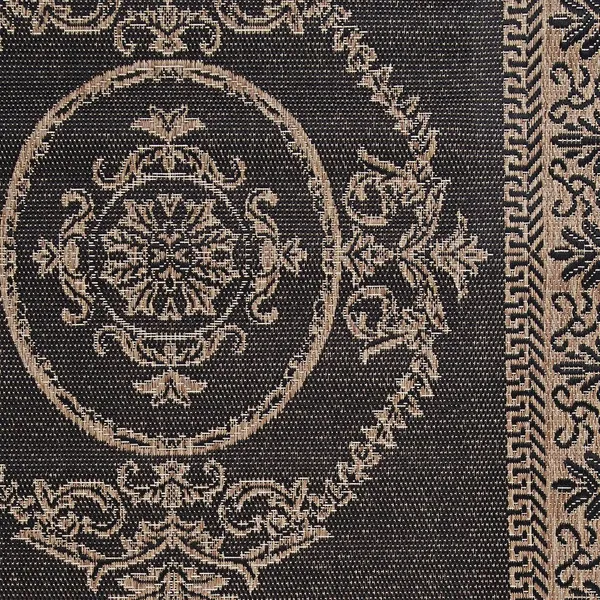 Couristan Recife Antique Medallion Area Rug, 8&6 inch Round, Black-Cocoa