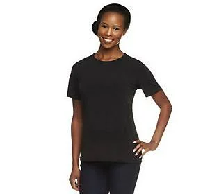Susan Graver Essentials Liquid Knit Shortsleeve Top, Size Small, Black
