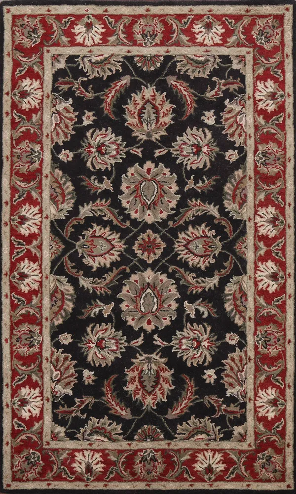 Black Traditional Floral Oriental Area Rug Hand-Tufted Wool Carpet 5x8 - Size: 5' x 8'