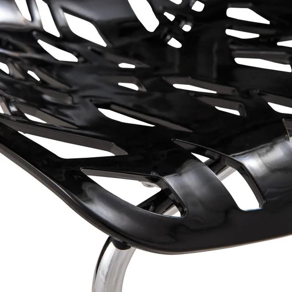 LeisureMod Modern Asbury Dining Chair with Chromed Legs, Black, Set of 2