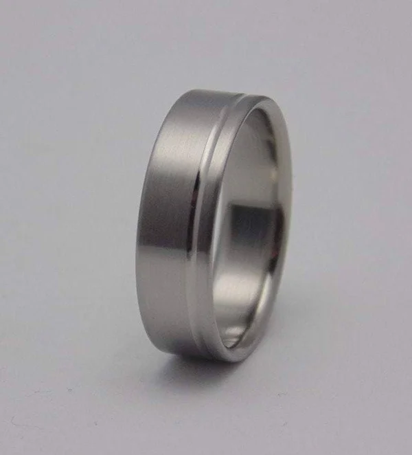 Titanium with Polished Groove Wedding Ring 7 - 4mm