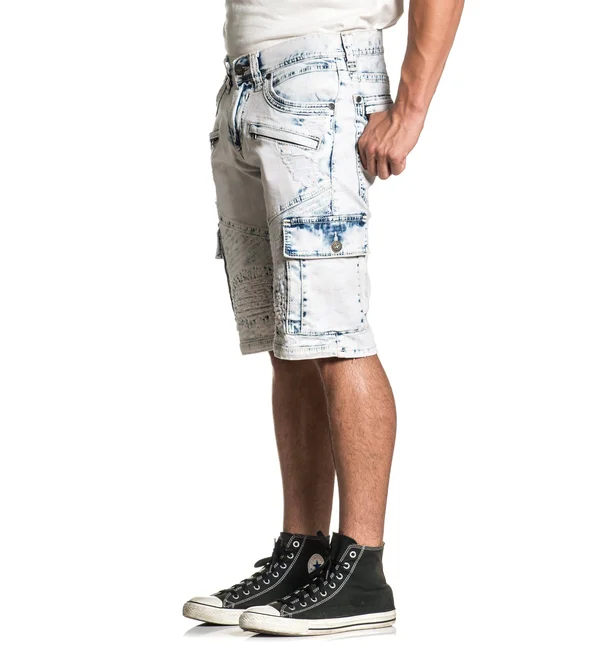 Affliction Hunter Fallen Fulton 110DS105 New Denim (Blue) Fashion Cargo Shorts for Men - Size: 38