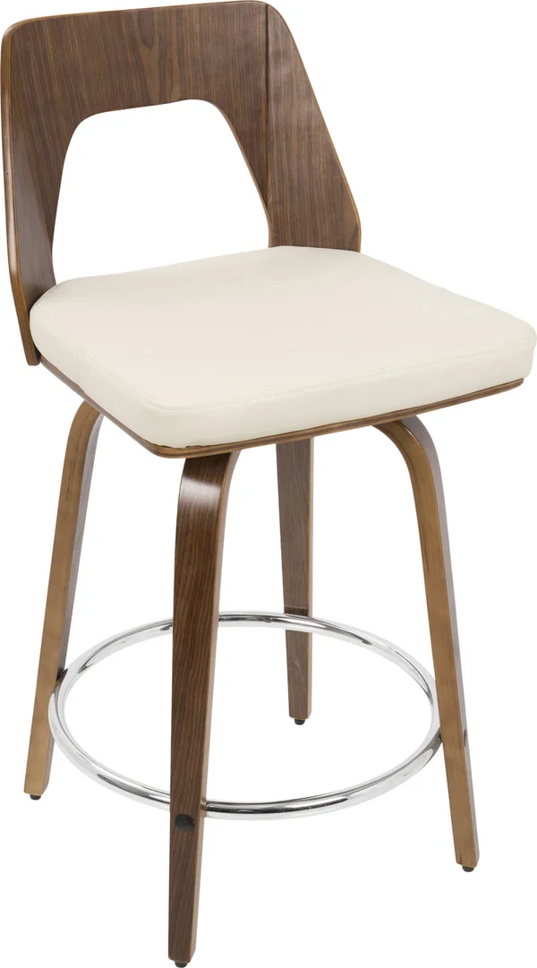 LumiSource Trilogy Walnut and Cream Mid-Century Modern Counter Stool